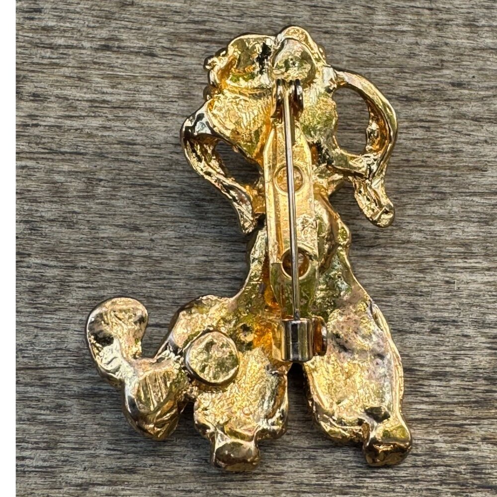 Vintage Gold-Tone Poodle Brooch With Red Rhinestone Eyes - Picture 9 of 15